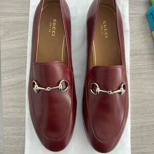 Gucci Deep Red Leather Loafers with Silver Detail